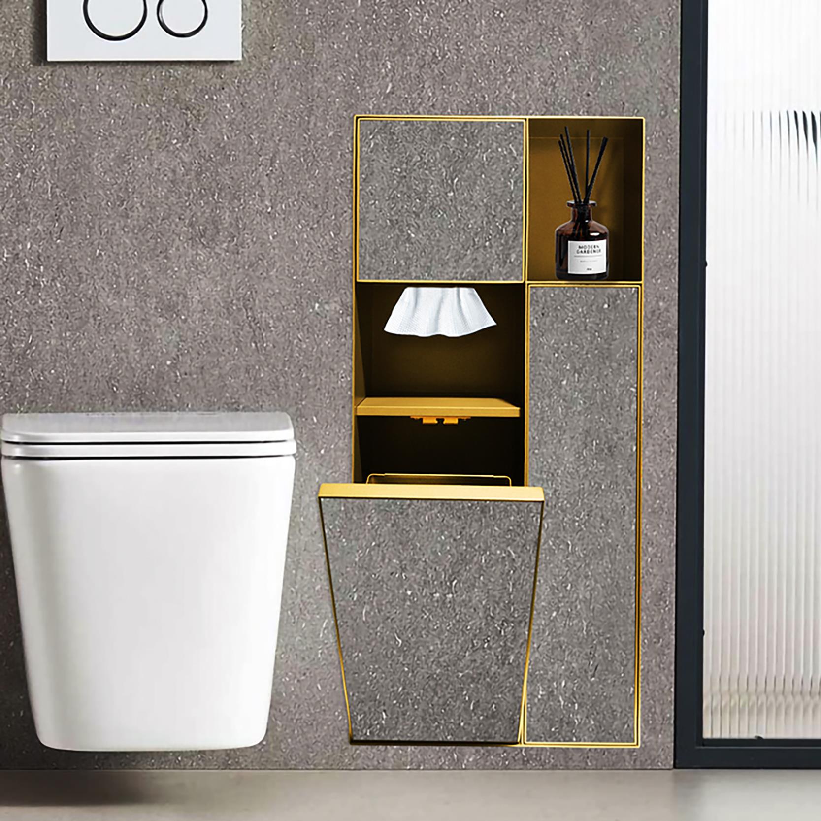 化妆室嵌入式垃圾桶壁龛瓷砖带摇盖马桶置物架定制隐藏式嵌砖壁柜