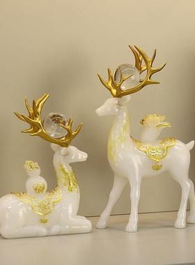 高档百财福鹿摆件一对客厅电视柜酒柜装饰办公室招财乔迁开业礼物