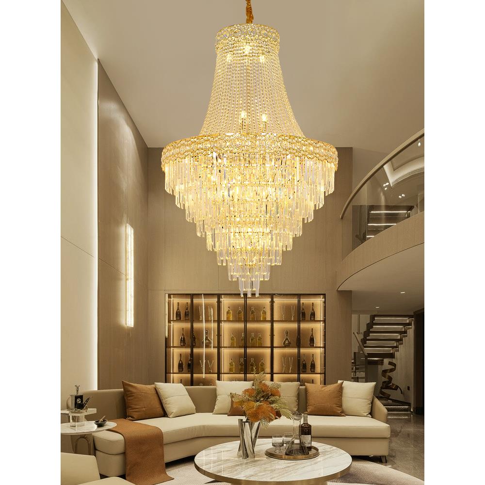 轻奢别墅中空复式楼大吊灯水晶大厅旋梯楼梯后现代客厅酒店大堂灯