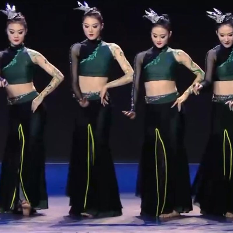 速发傣族舞蹈臀装中国舞民族表演服荷花奖夜竹朝露演出服包服艺裙