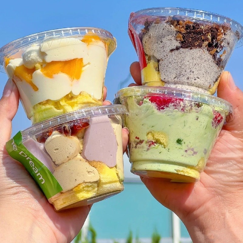 速发奶油蛋糕迷冻杯布丁提拉米苏一性次打包杯椰奶你透明包装盒