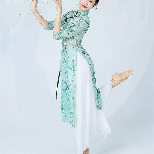 速发服主角古弹舞旗袍印蹈练功服演出典力纱衣飘逸形体礼仪舞装