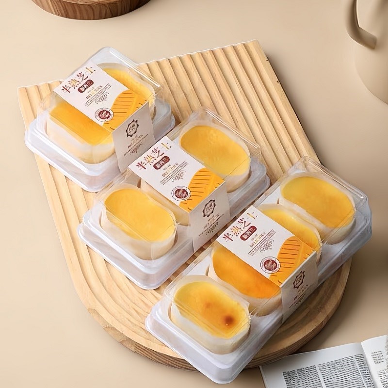 速发半熟芝士装包盒透明2//打粒装乳酪芝士蛋糕小西点长方形4包盒