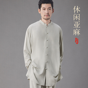 速发唐装亚麻男中年老人新中衣国风式服爷爷爸爸套装2024新款