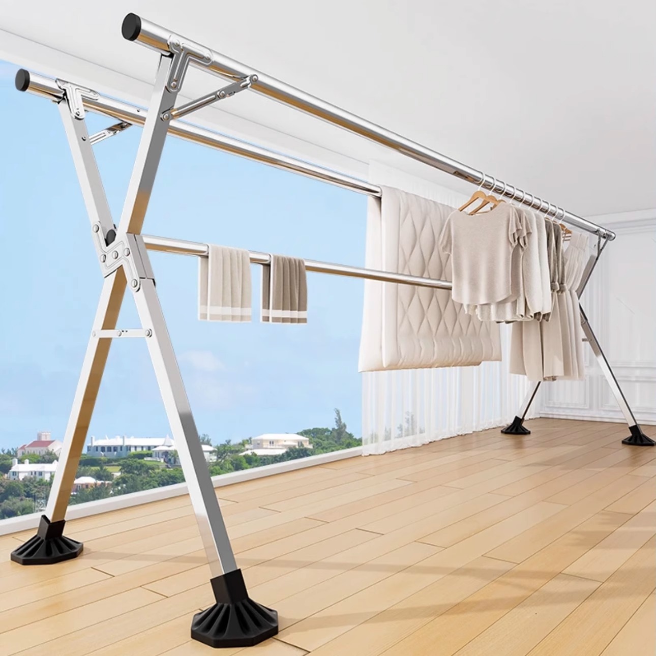 不锈钢折叠晾衣架落地室内外阳台卧室凉衣架家用晾衣杆晒被子神器