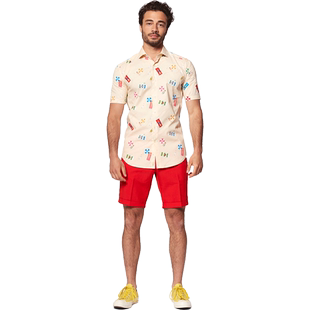 OPPOSUITS衬衫休闲印花上衣男士海滩度假风休闲短袖衬衣oppo西装