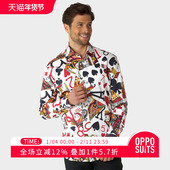 OPPOSUITS衬衫 翻领衬衣oppo西装 男夏季 扑克印花上衣休闲长袖