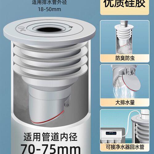50下水管防臭芯防漏密封圈洗衣机脸盆空调排水管堵头塞防返臭神器