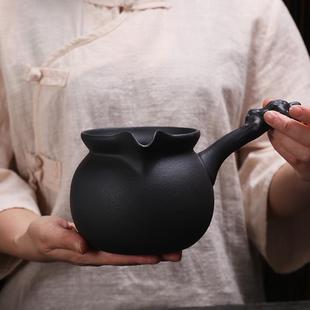 过滤煮茶器电陶炉养生冲茶器 火山石半手工制作侧把煮茶壶黑陶日式