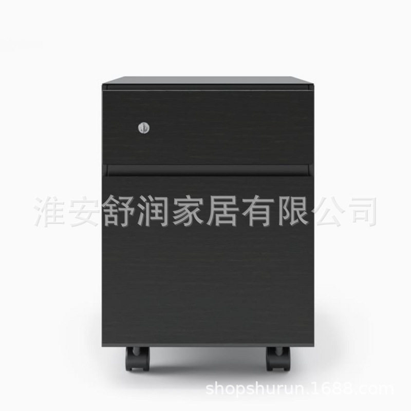 简约黑色双层文件柜办公室A4纸资料收纳柜多功能安全锁滑轮活动柜