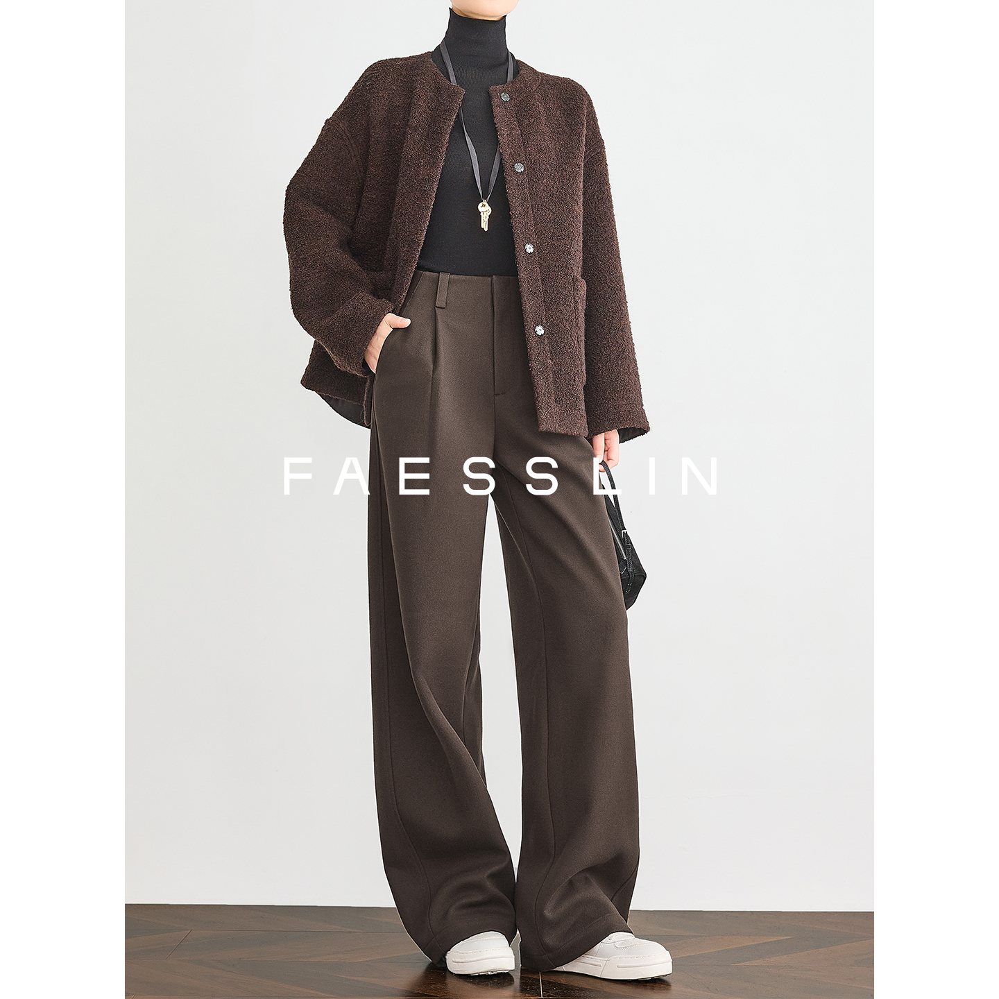 美拉德风咖色西装裤女