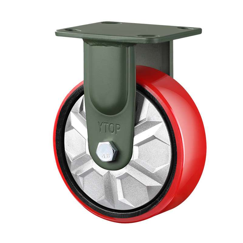 YTOP卓烨锰钢脚轮21G重型4/5/6/8寸平面铁芯PU万向轮刹车轮固定轮