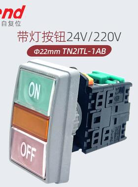220V带灯按钮开关TN2IT2O-1AB天得ON OFF电源启动停止 自复位22mm