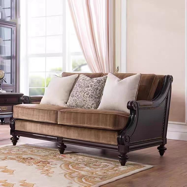源头工厂美式复古做旧实木沙发简欧轻奢小户型布艺沙发组合家具