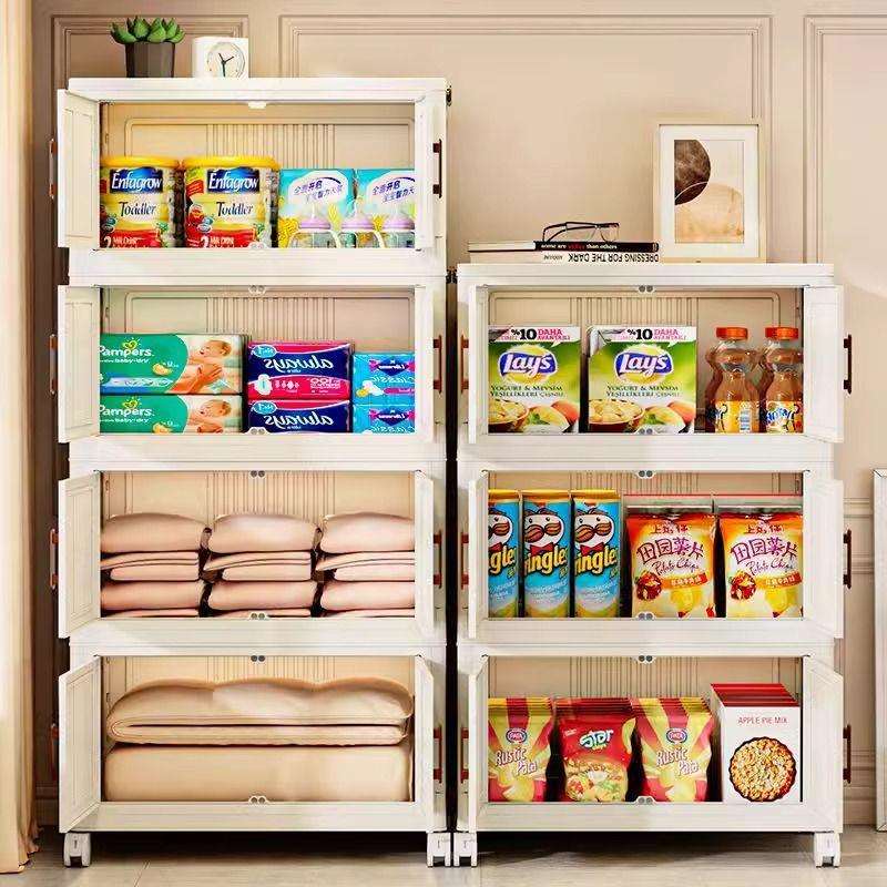 家用多层收纳柜展示防尘透明折叠整理箱多功能置物衣服玩具储物柜