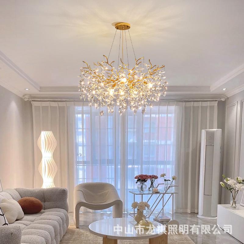 法式轻奢水晶吊灯餐厅水滴树枝创意奢华别墅客厅豪华铝材枝形吊灯