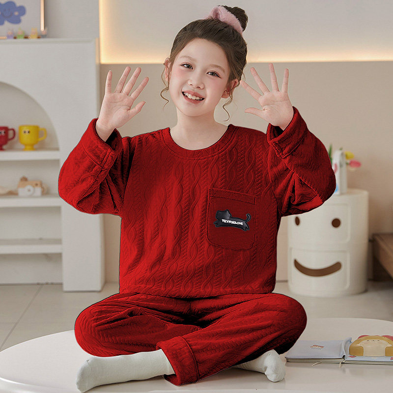 女童睡衣珊瑚绒家居服套装秋冬