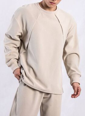 休闲卫衣拼接开衩男装长袖户外运动休闲秋冬季新款穿搭青年圆领