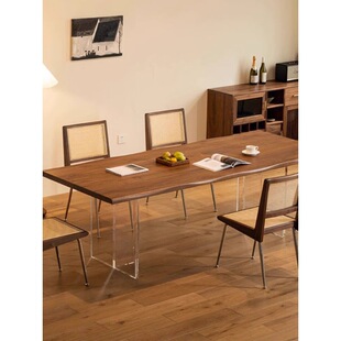 亚克力悬浮北美黑胡桃木书桌茶桌樱桃木松木餐桌实木家用办公简约