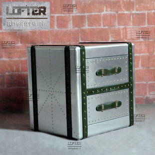 铝皮铆钉角几后现代主义家具双抽装饰柜LOFT工业风个性沙发边几