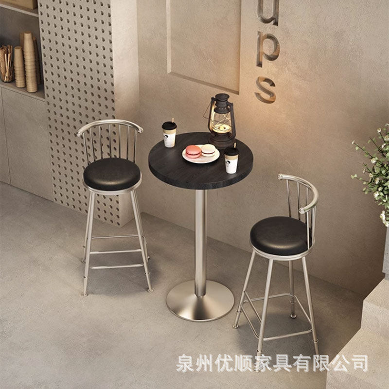 咖啡厅高脚凳工业风金属靠背吧椅简约吧台凳软包商用酒吧岛台椅子