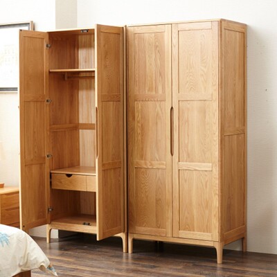半岛衣柜北欧风纯实木对开双门橡木现代简约小户型卧室原木衣橱柜