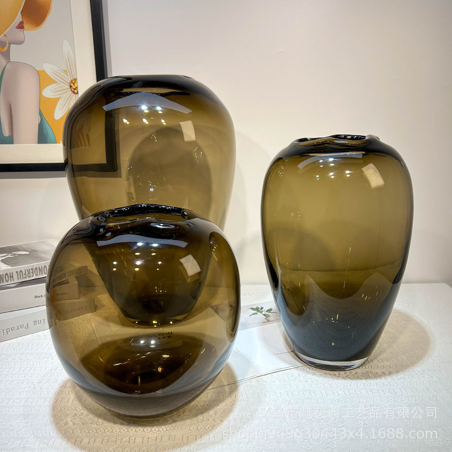 纯咖色重工手工琉璃花瓶高级感厚重水培插画器别墅样板间高级摆件