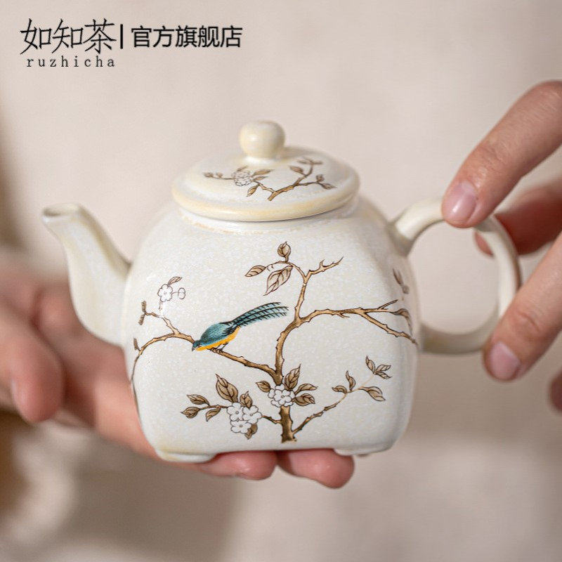 苏打釉喜鹊泡茶壶单壶陶瓷家用高端茶室中式仿古泡茶器功夫泡茶具