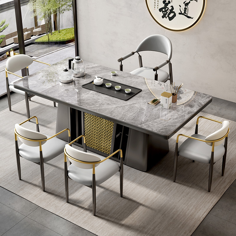 轻奢现代简约岩板茶桌椅组合客厅阳台办公室家用茶几烧水一体套装