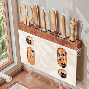 实木刀架置物架中古风筷笼厨房刀座刀具一体家用壁挂收纳架菜刀架