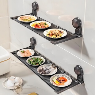 厨房备菜置物架免打孔吸盘壁挂多功能收纳架调料加宽承重墙面强力