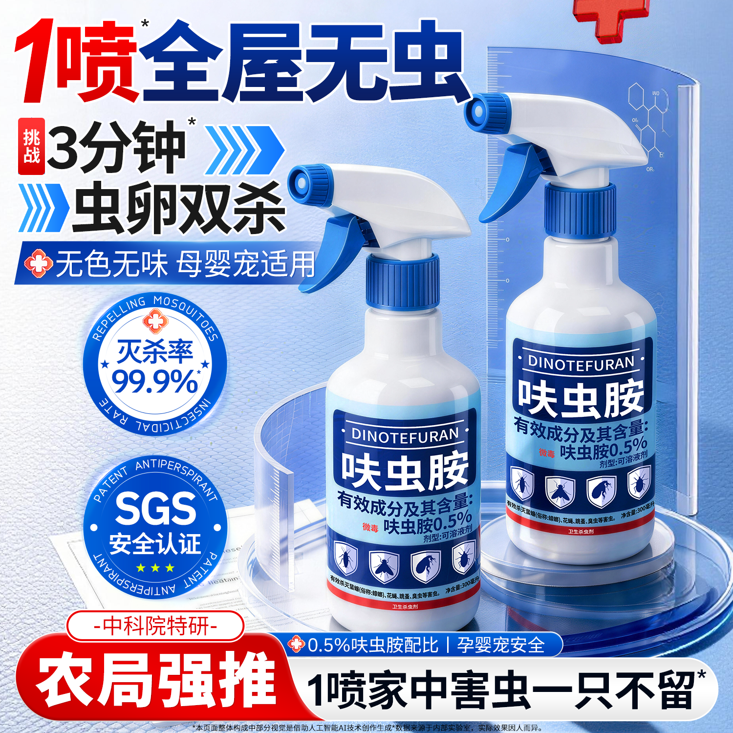 呋虫胺杀虫剂蟑螂蚂蚁跳蚤小飞虫卵双杀喷雾灭杀神器家用室内驱虫