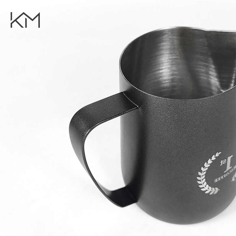 304不锈钢拉花缸黑色尖嘴奶泡杯拉花杯450ml大肚杯咖啡厅打奶缸