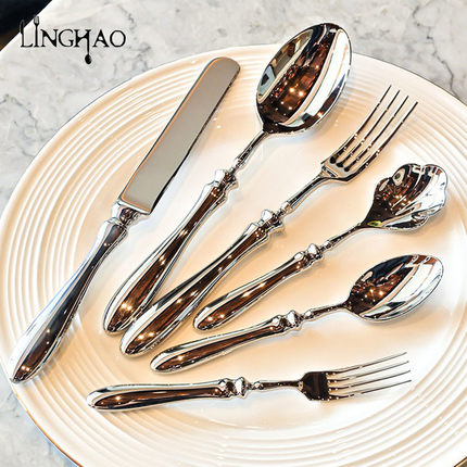 LINGNAO不锈钢西餐餐具套装家用餐厅刀叉勺精美葫芦柄高档牛排刀