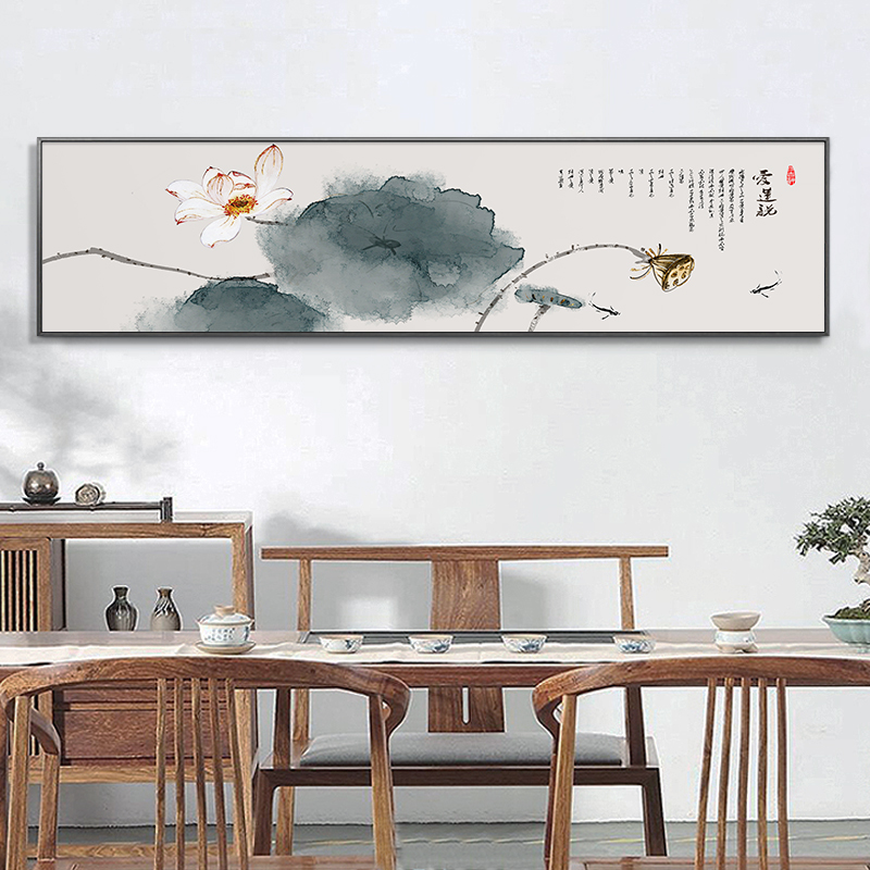 速发宾馆酒店客房卧室床头画中国风民宿装饰画新中式水墨荷花客厅图片