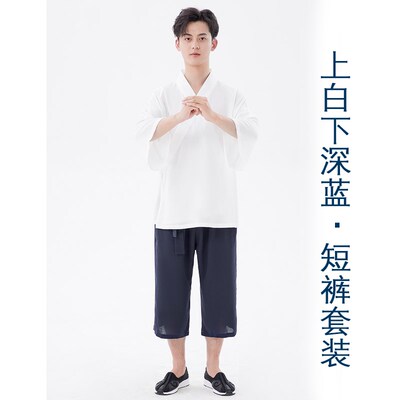 武當山服饰2024夏款一人之下王也汉服道袍茶禅服七分裤中国风套装