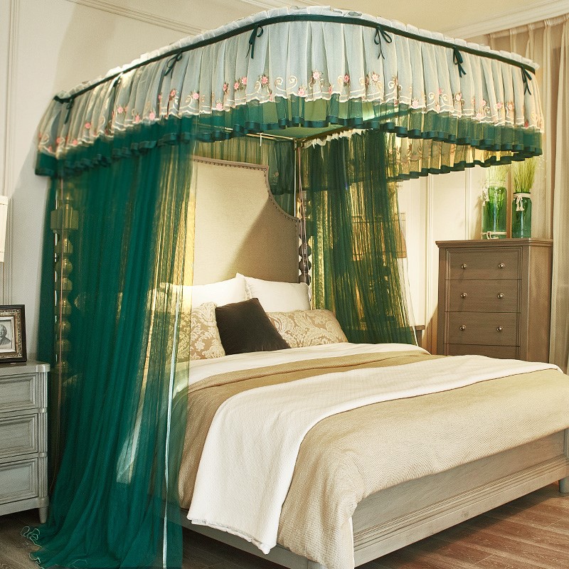 速发新款升m拉绳u型导轨蚊帐双轨道家用1.8降宫支公主风加密加厚