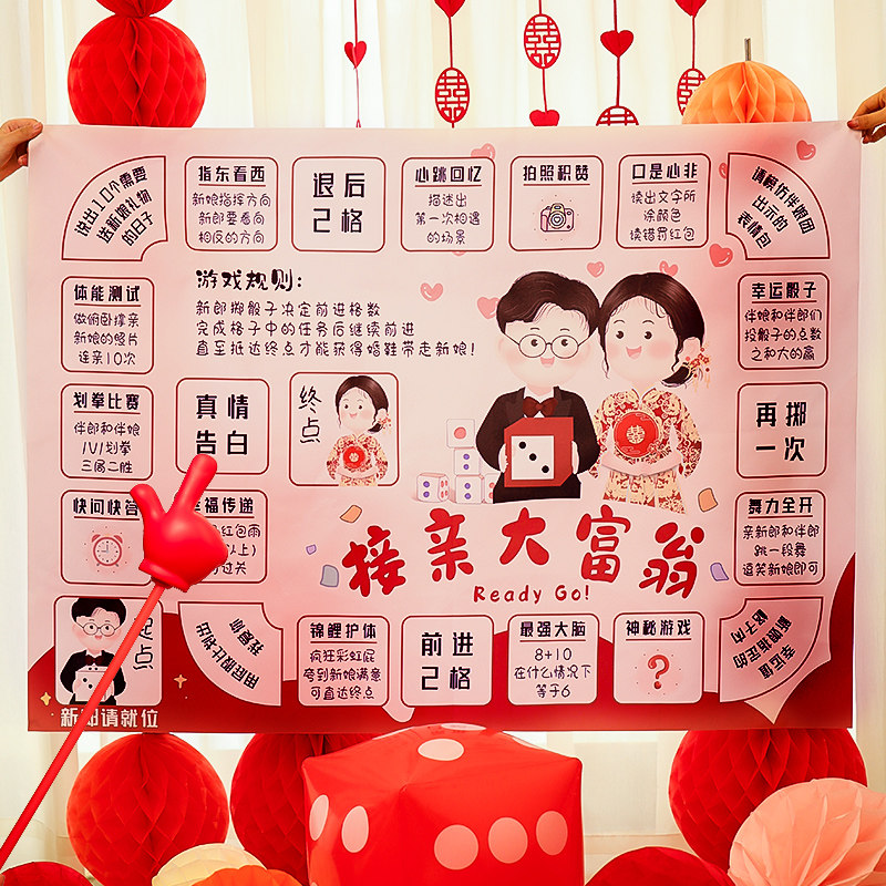 速发结婚毯接亲大富翁婚拦堵门礼门整蛊新郎郎伴创意搞笑道具套装