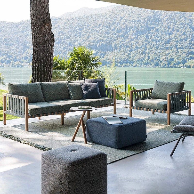 速发户外柚木沙发别宿庭沙民墅休闲实木家具室外花园露天防水藤编