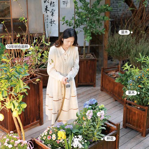 速发防腐木花方长箱形户外庭院台种菜箱碳化实木种号大植箱组合
