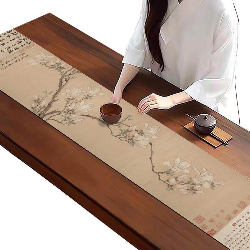现货宋代美学g轻奢感桌旗餐桌垫长条桌布吸水茶席茶垫子桌面保护
