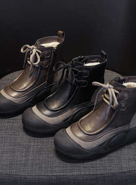 牛皮雪地靴女2025新款冬季黑色大码靴子41一43加厚真皮厚底短靴40