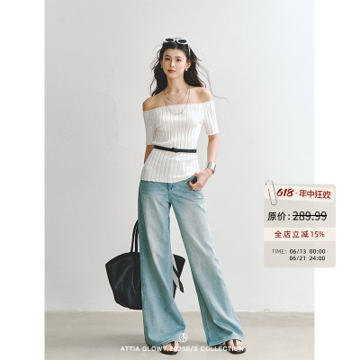 ATTIA GLOWY Denim free自由廓形浅色水洗宽松阔腿牛仔裤女夏薄款