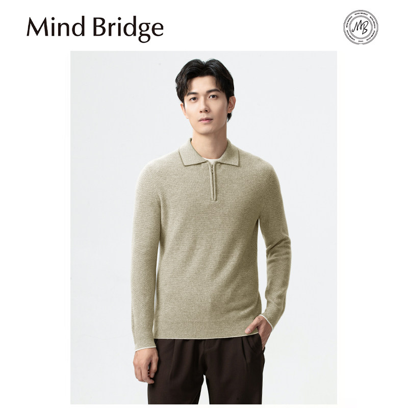 Mind Bridge美式休闲半高拉链polo针织衫翻领长袖T恤打底毛衣秋冬,男装,针织衫/毛衣,淘宝优惠券,粉丝福利购,淘宝优惠卷