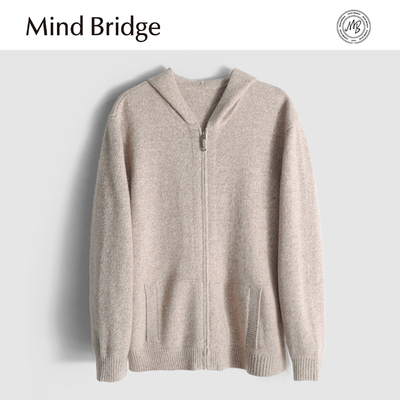 Mind Bridge2025秋季新款高端100%绵羊毛连帽针织卫衣开衫外套男