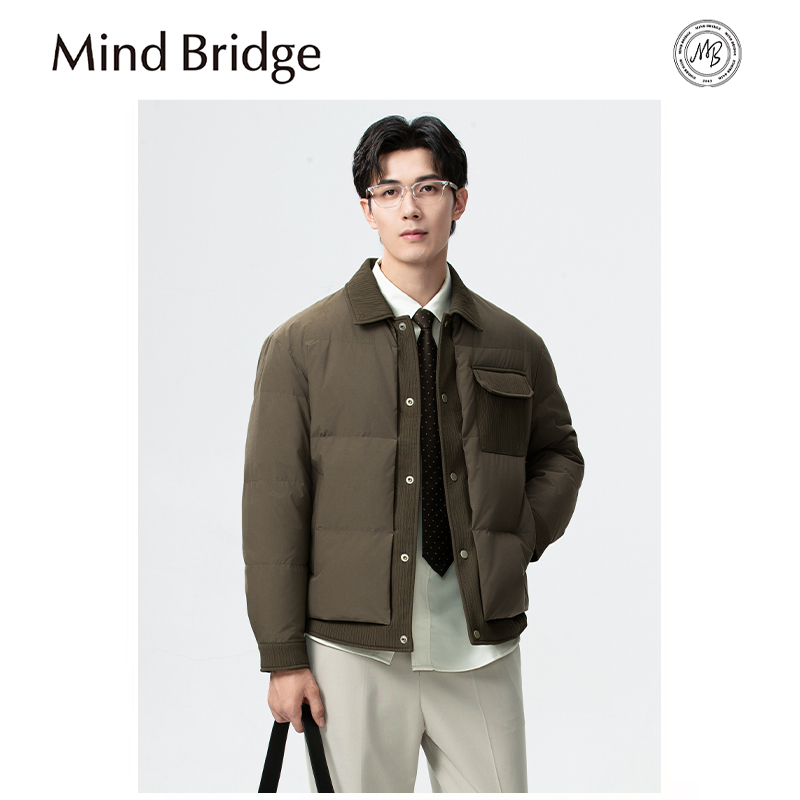 Mind Bridge2025秋冬季新款男士轻薄设计感拼接翻领夹克棉服外套