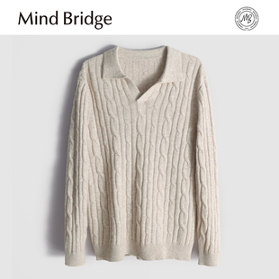 Mind Bridge老钱风海鸥领毛衣男秋冬复古痞帅纯色百搭叠穿针织衫