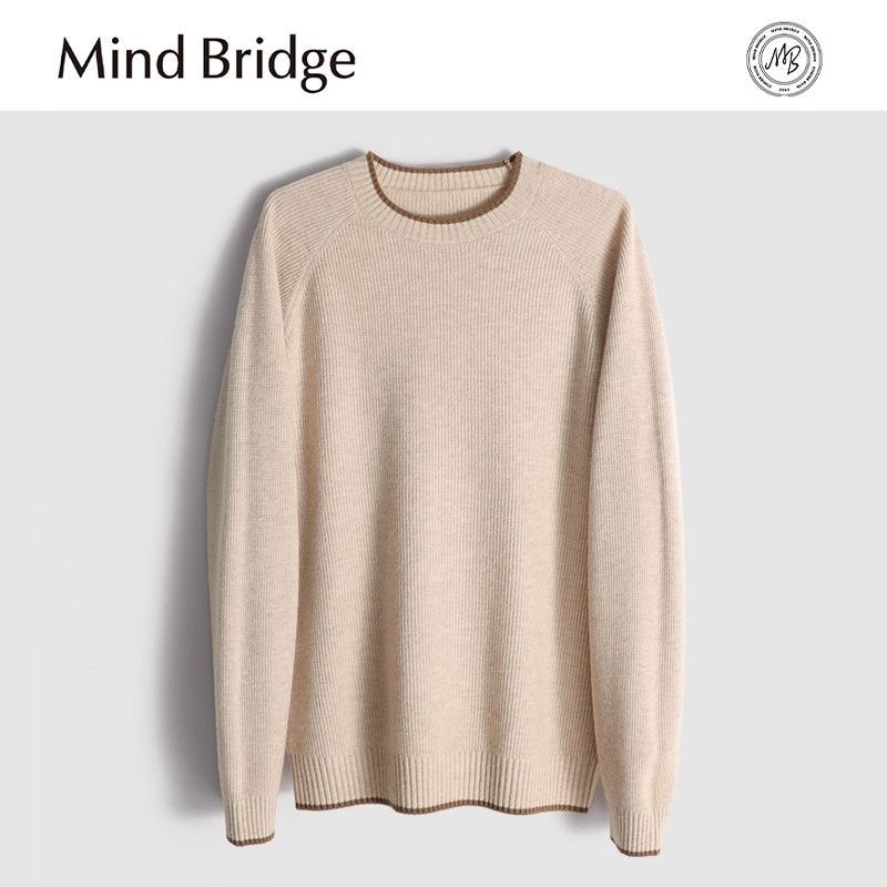 Mind Bridge2025秋冬季新款男士叠穿打底针织衫撞色圆领长袖毛衣