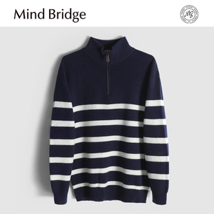 男士 新款 高端100%绵羊毛半拉练立领条纹毛衣 Bridge2025秋季 Mind