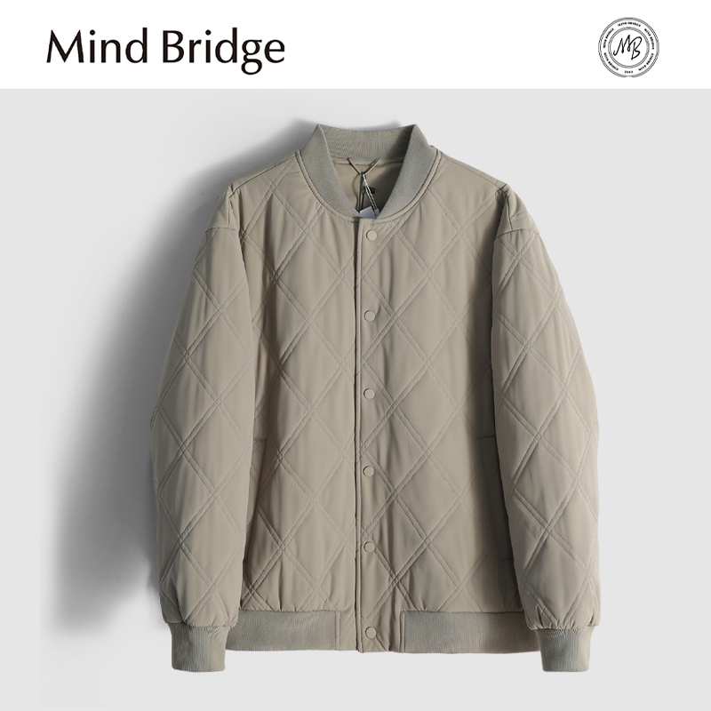 Mind Bridge2025秋季新款男士日系复古棒球领轻薄菱格棉服外套潮